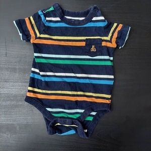 Baby Gap 3-6 Months Multicolored Short Sleeve Striped Bodysuit Teddy Bear Pocket